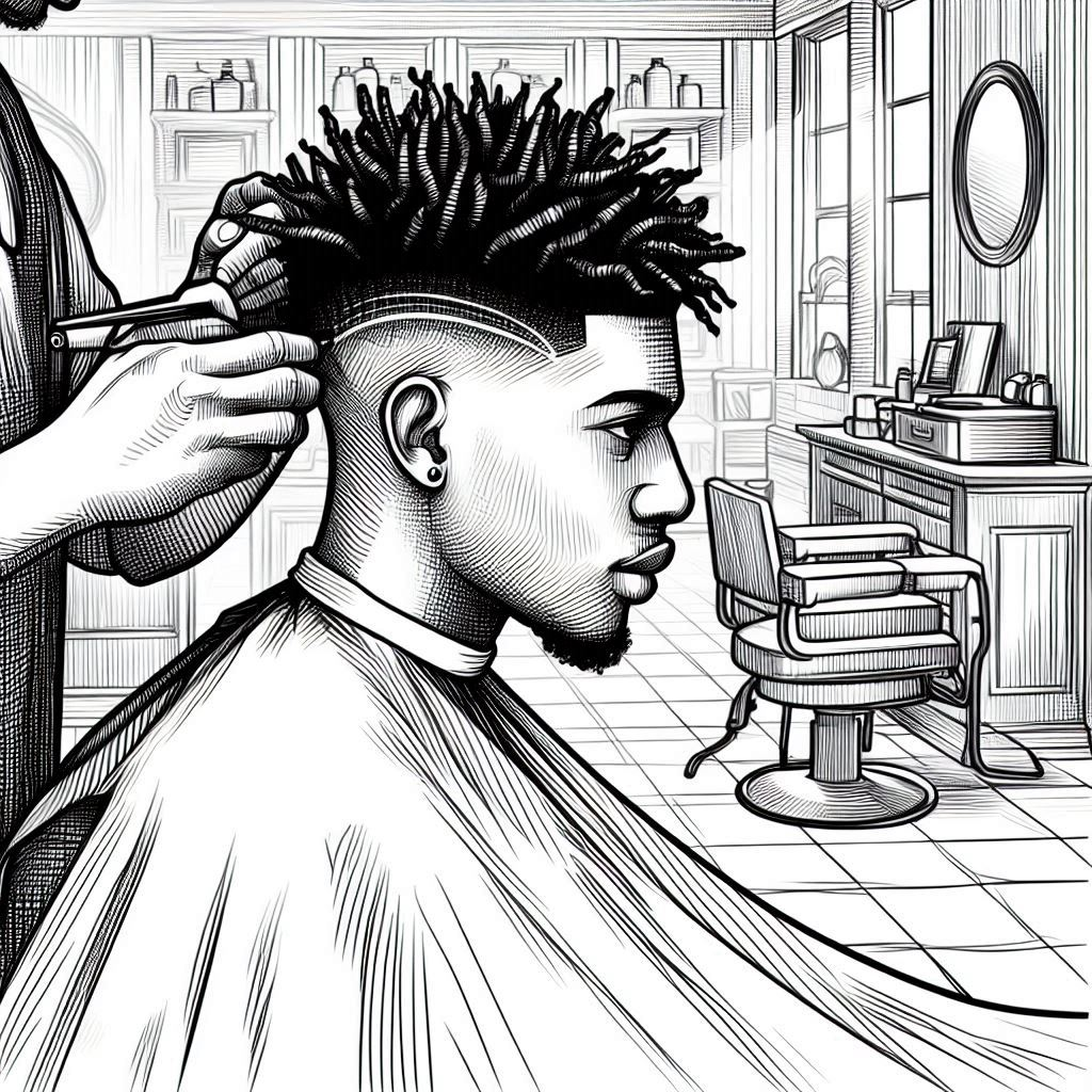 Young black man getting haircut